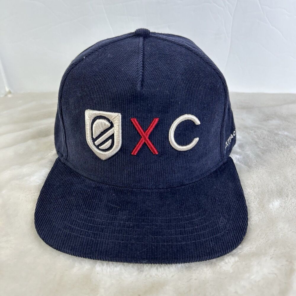 Extracurricular Golf EXC Hat Navy Corduroy Snampback Cap Red White Logo